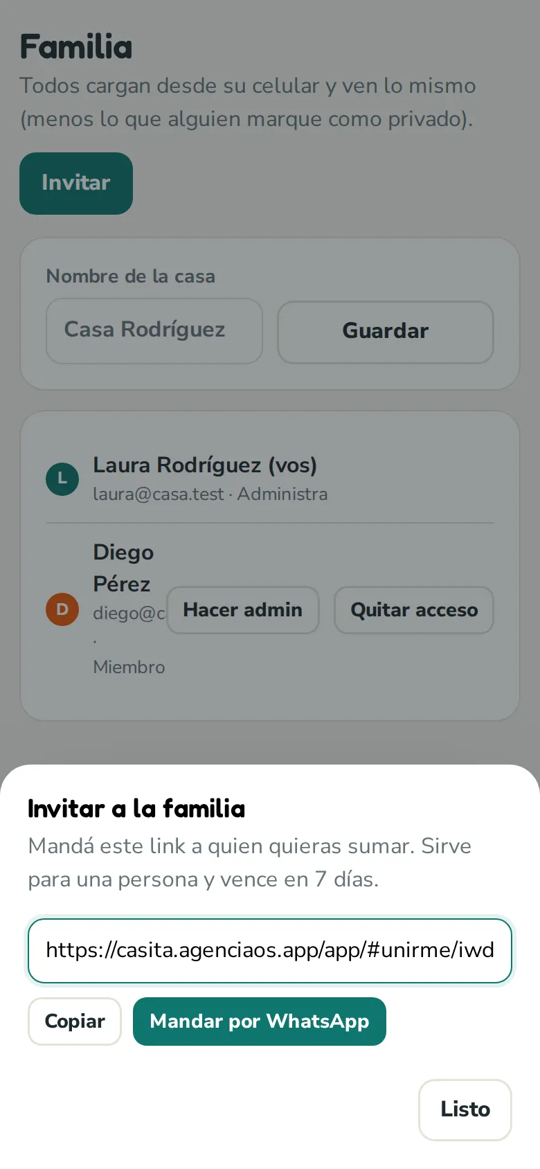 Invitar a la familia con un link